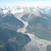 Tributary effects are generally destructive in the short term, but constructive over the long term, Meager Creek slide photo by Dave Tucker