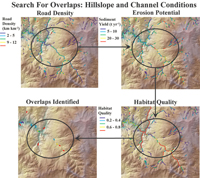 Example of using desktop watershed analysis (NetMap, Benda et al. 2007) to identify habitat vulnerability base on an overlap analysis of terrain parameters